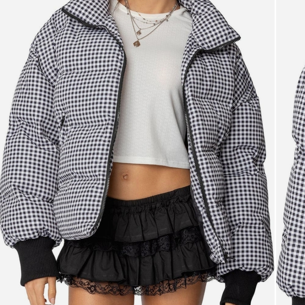 NWT Edikted Oversized Black and White Gingham Puffer Jacket Size M